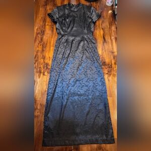 Vintage Gantos Black Bamboo Print Midi Dress